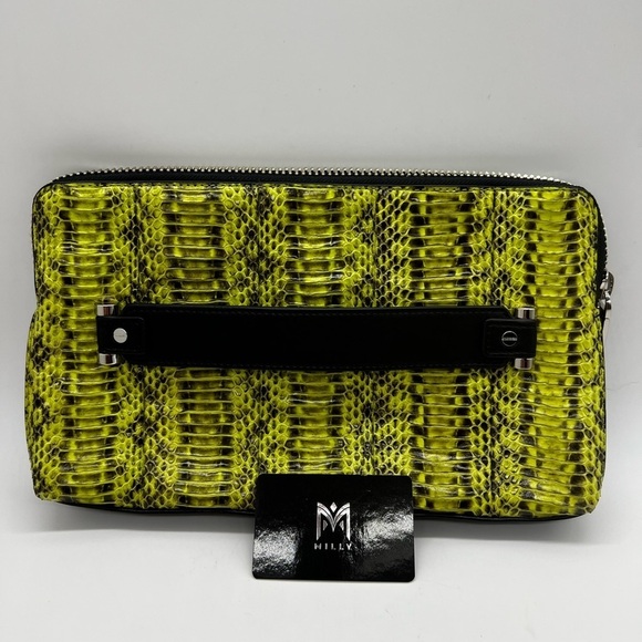 MILLY MCKENNA WATERSNAKE CLUTCH GREEN & BLACK - Picture 8 of 11